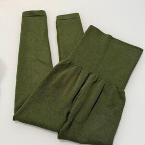 YELTI Olive Green Fleece Lined Leggings Cozy Thermal One Size